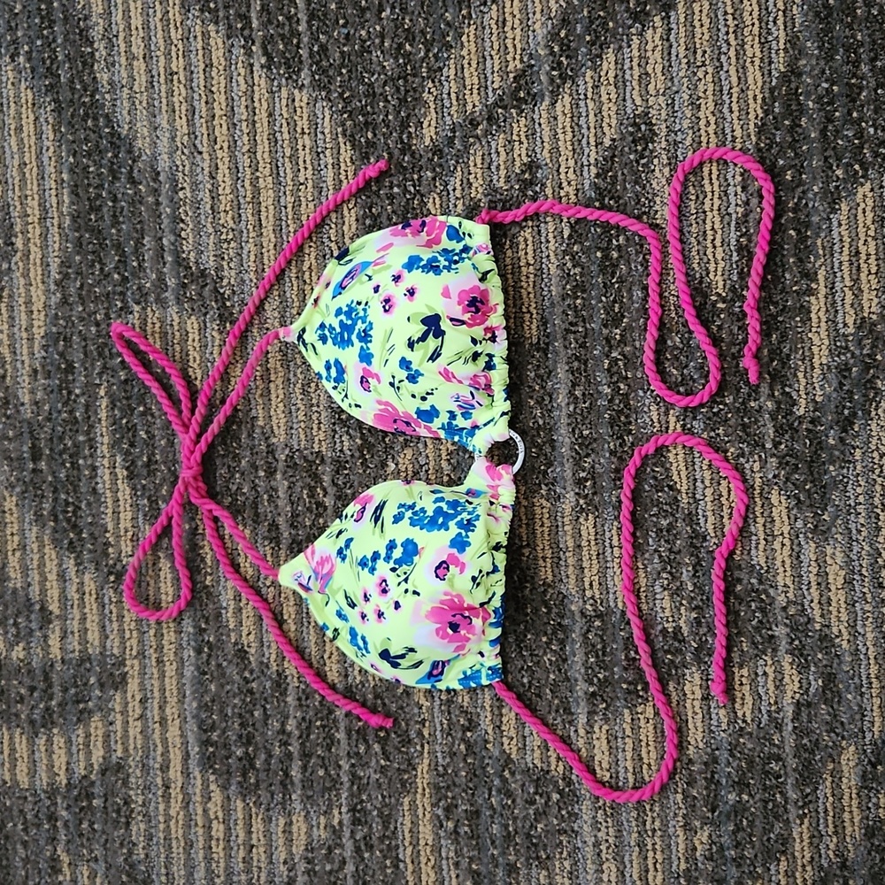 ABERCROMBIE & FITCH - Swim Top, Adjustable, Yellow, Pink, Blue Floral, Size M